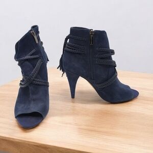Women's Navy Suede Leather Heeled Ankle Boots Vince Camuto VC-Astan